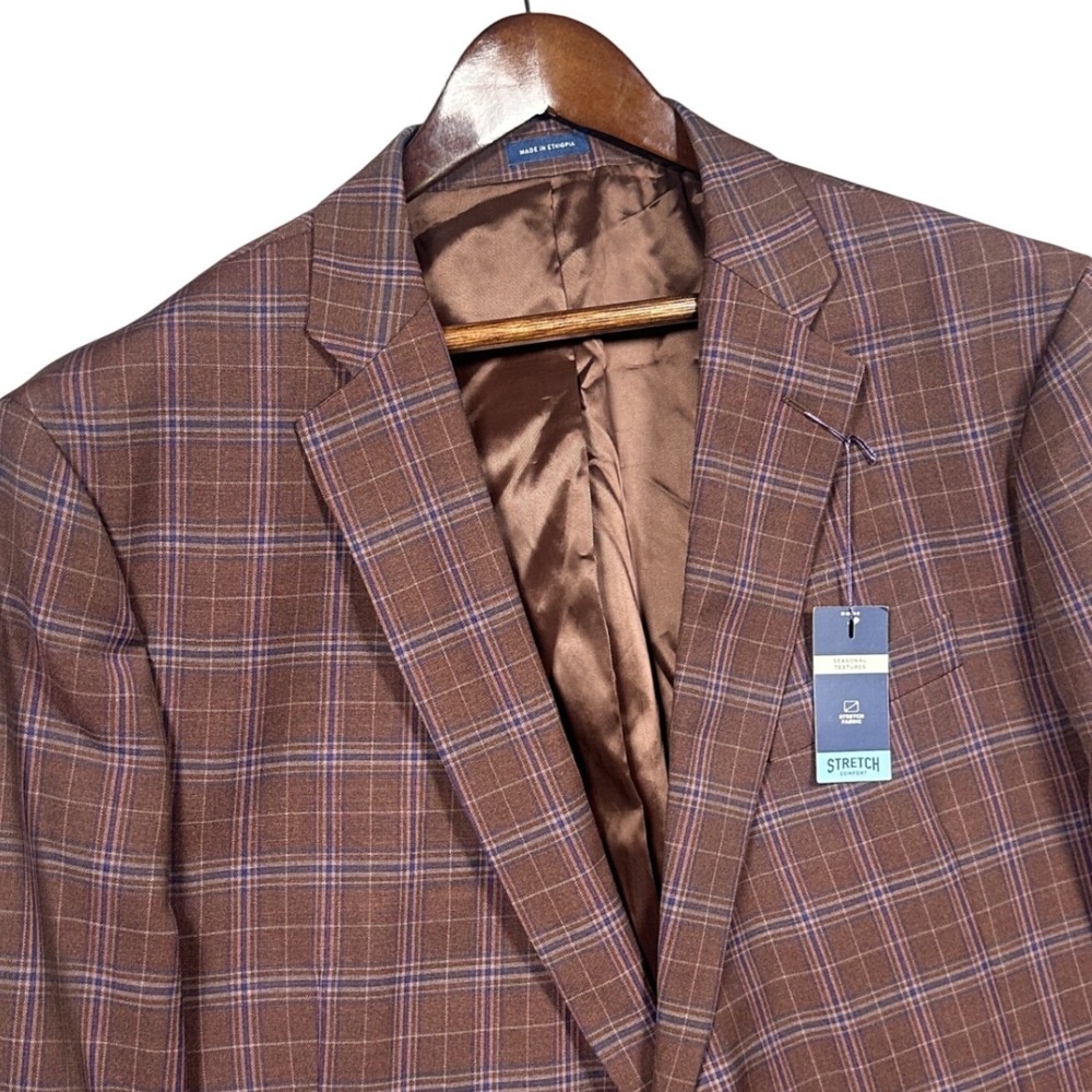 Stafford Sport Coat Mens 54R Rust Plaid New Stretch Classic Fit Blazer NWT - Picture 4 of 8